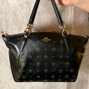 COACH Black Tote Bag with Gold Stud Details